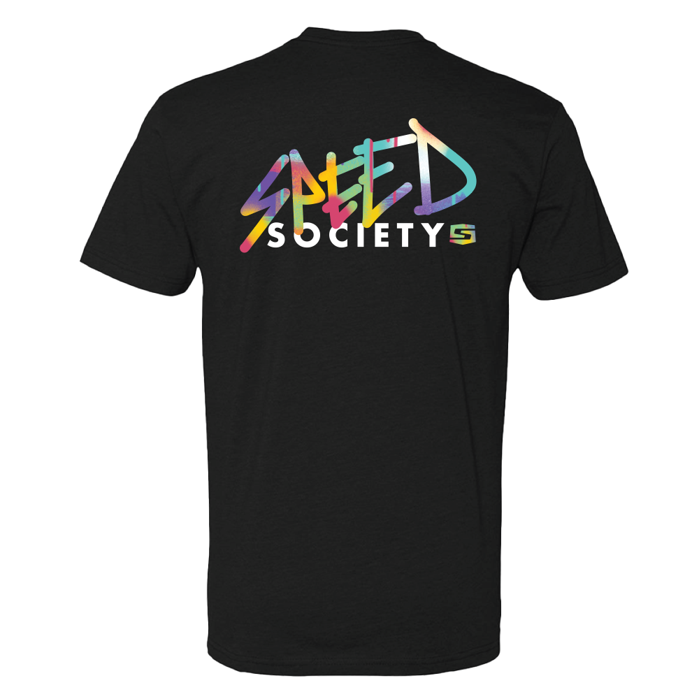 Back of the black Speed Society Paint T-Shirt with streetwear graphic