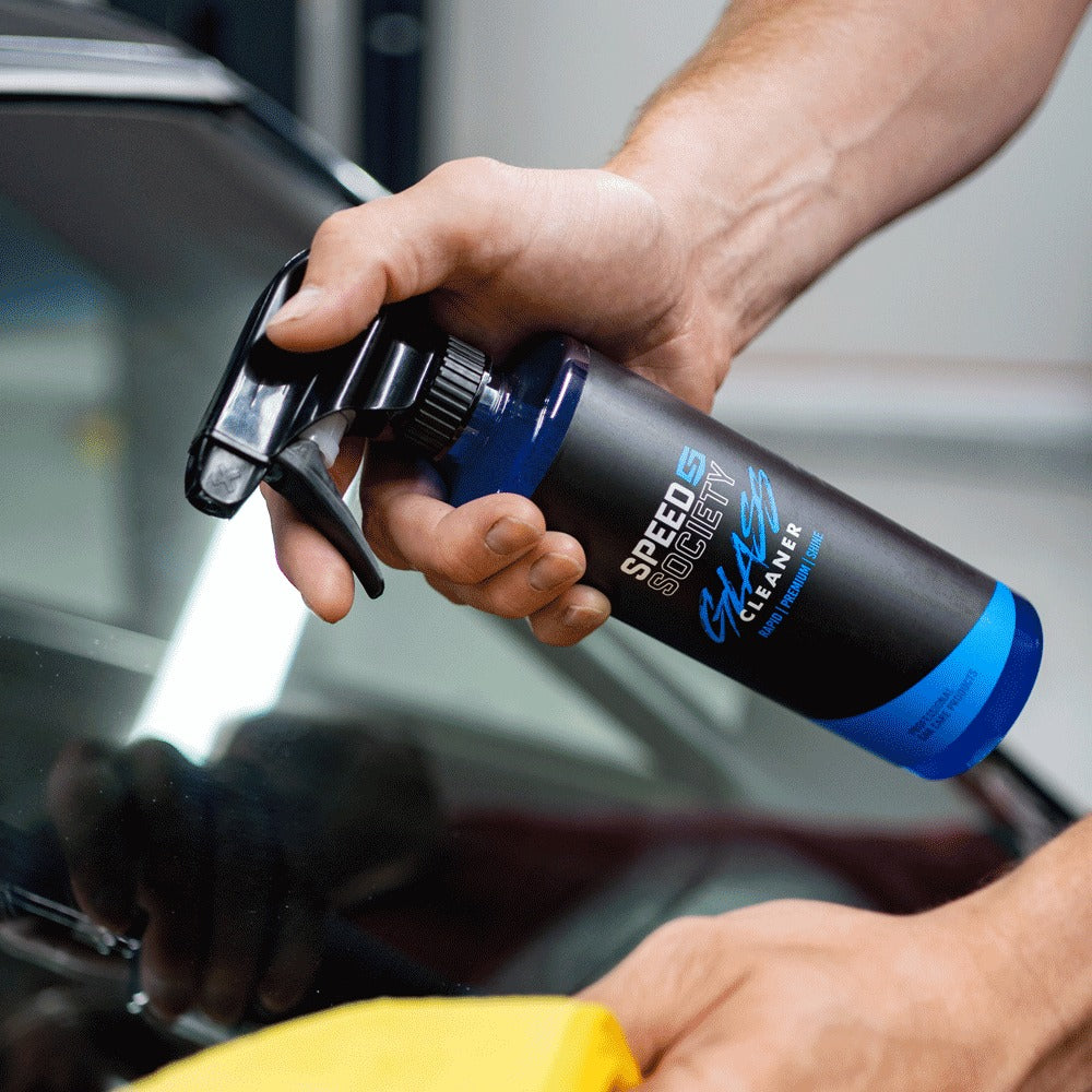 Speed Society Glass Cleaner on car glass