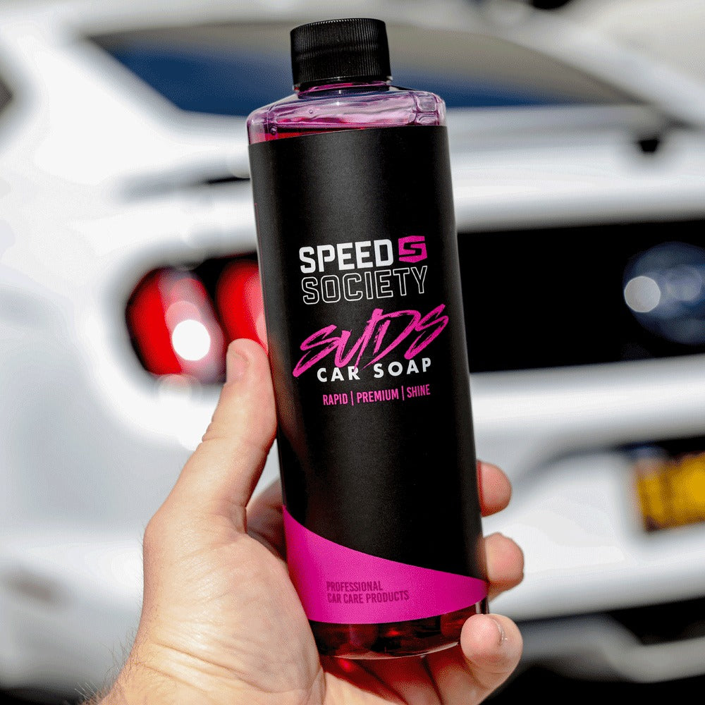 Speed Society Suds Car Soap on a car