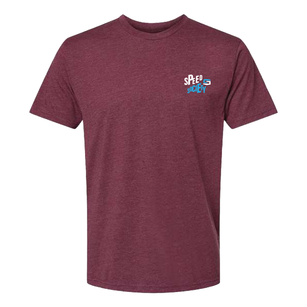 Front of the heather maroon Speed Society Offset T-Shirt