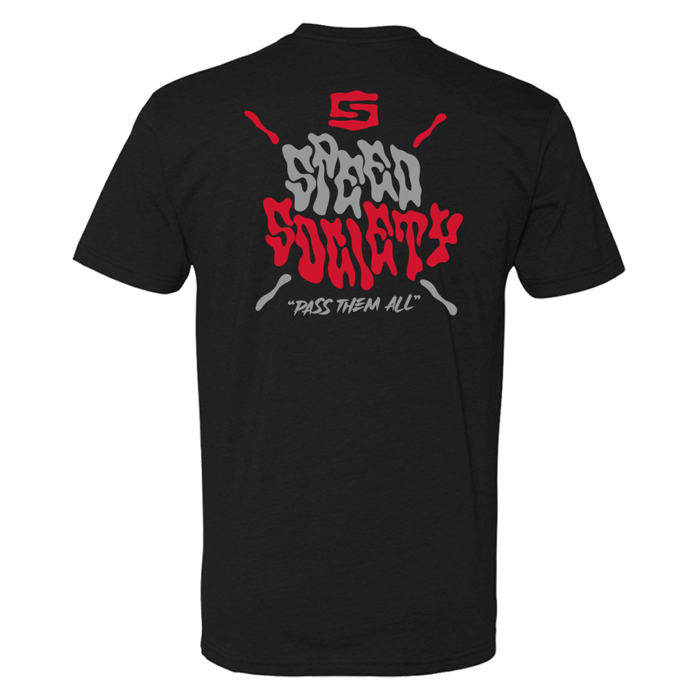 Back of the black Speed Society Pass T-Shirt with bold graphic