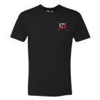 Front of the black Speed Society Pass T-Shirt with small chest graphic