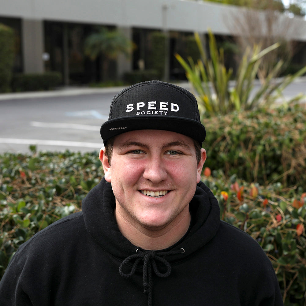 Black Speed Society Avenue laser-perforated snapback, lifestyle photo