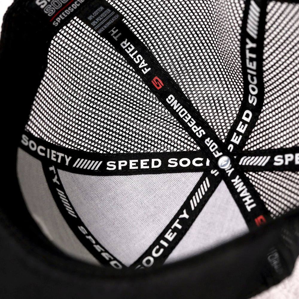 Black Speed Society Avenue laser-perforated snapback, lifestyle photo