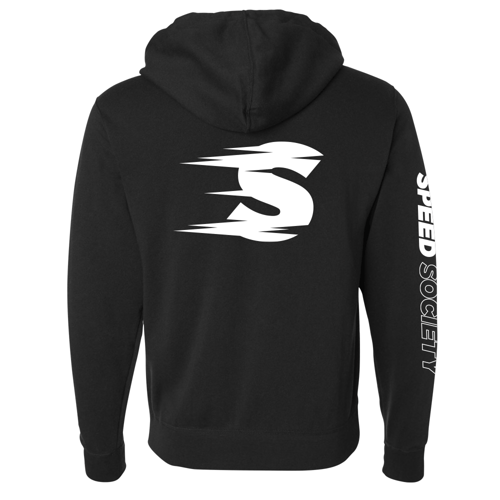 Back of the black Speed Society Speedline pullover hoodie