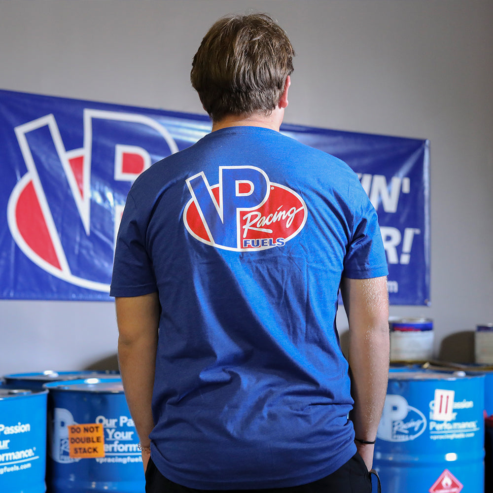 Blue VP Racing Fuels logo tee, full back print