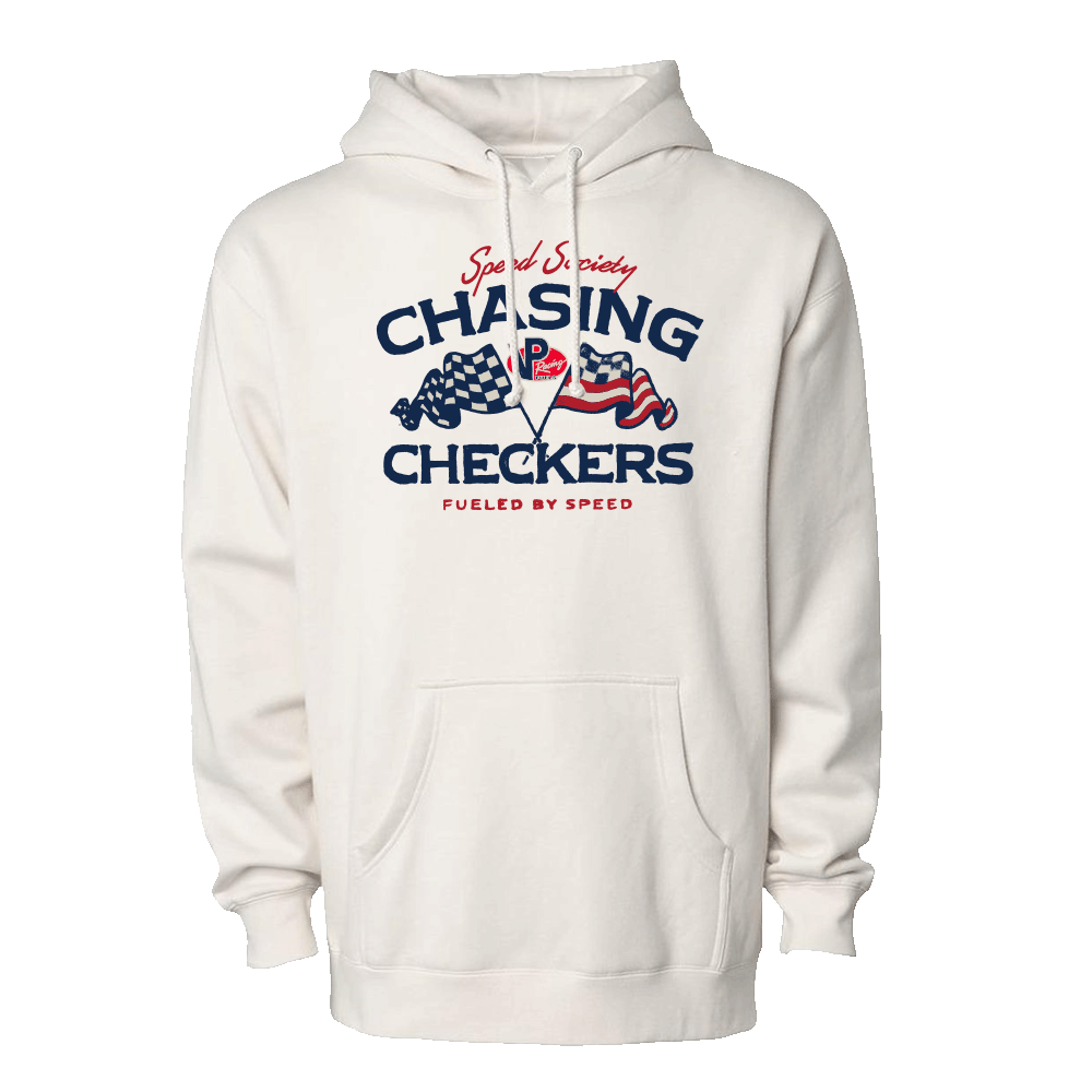 Bone VP Racing Chasing Checkers hoodie with crossed checkered and American flags