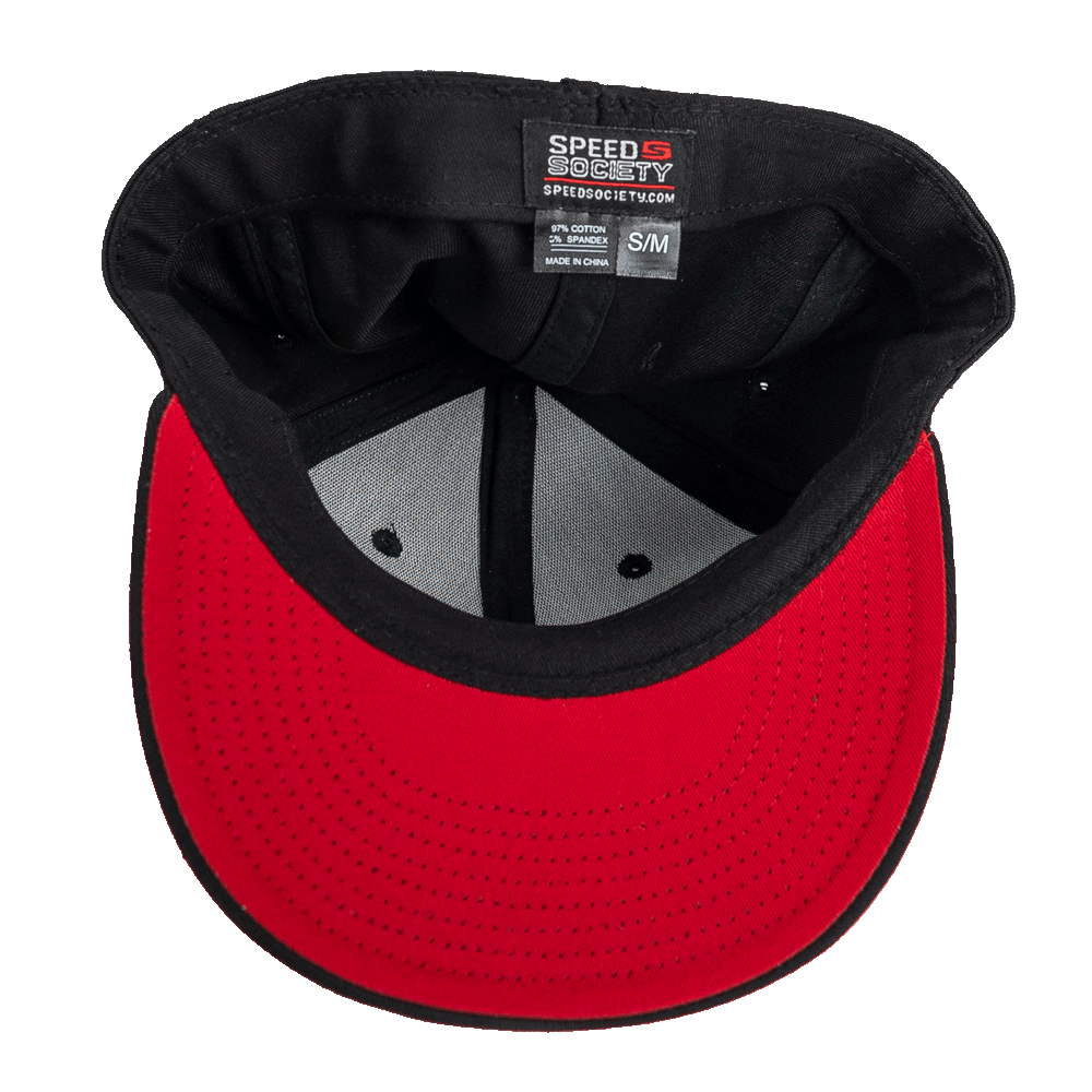 Underside of the black VP Racing Flexfit hat