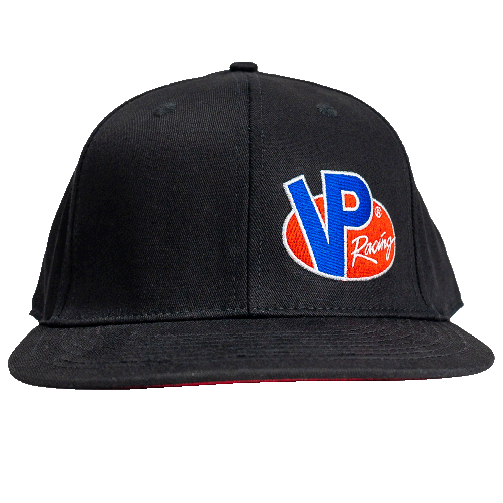 Front of the black VP Racing Flexfit hat with VP logo