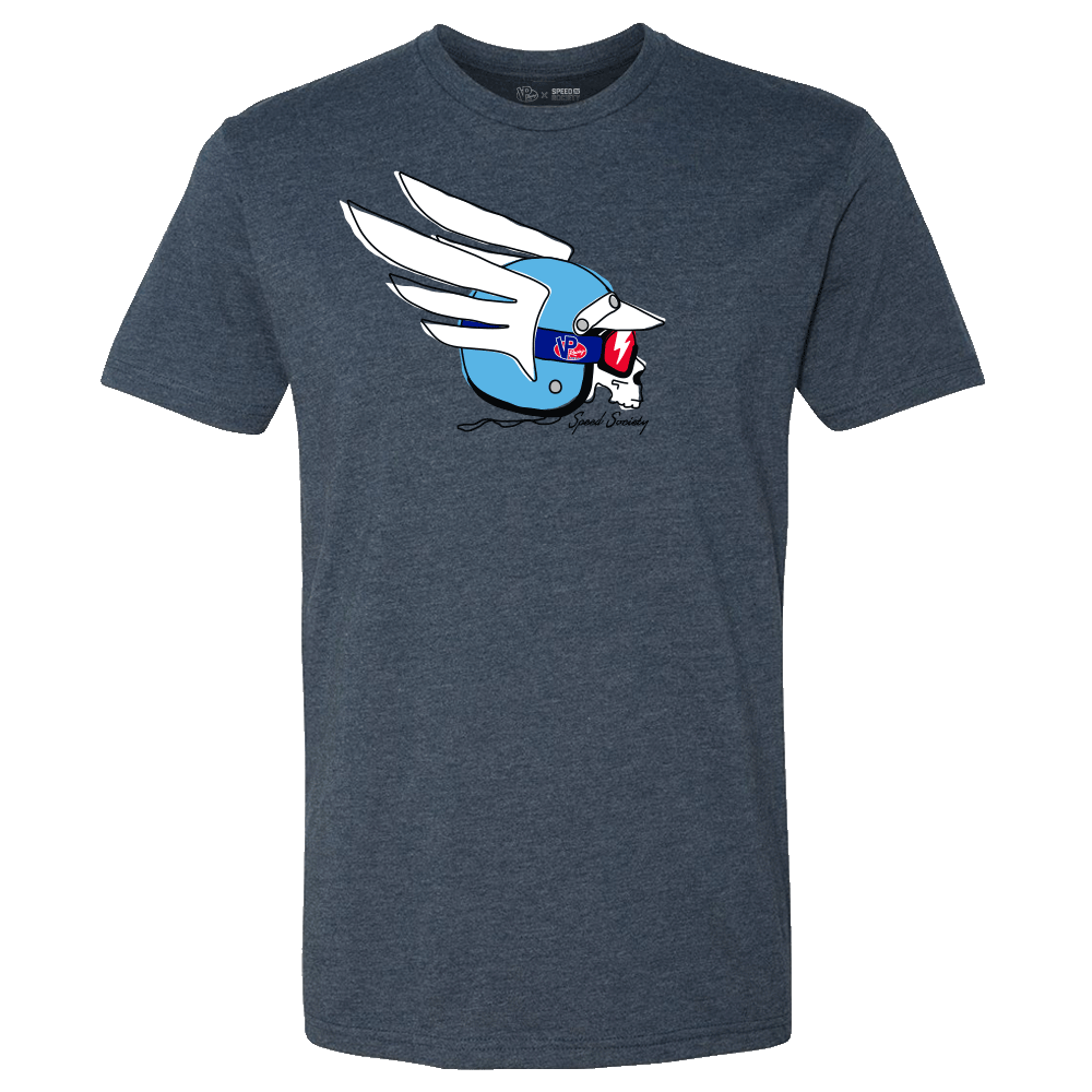 Midnight navy VP Racing Pilot T-Shirt with winged helmet and goggled skull