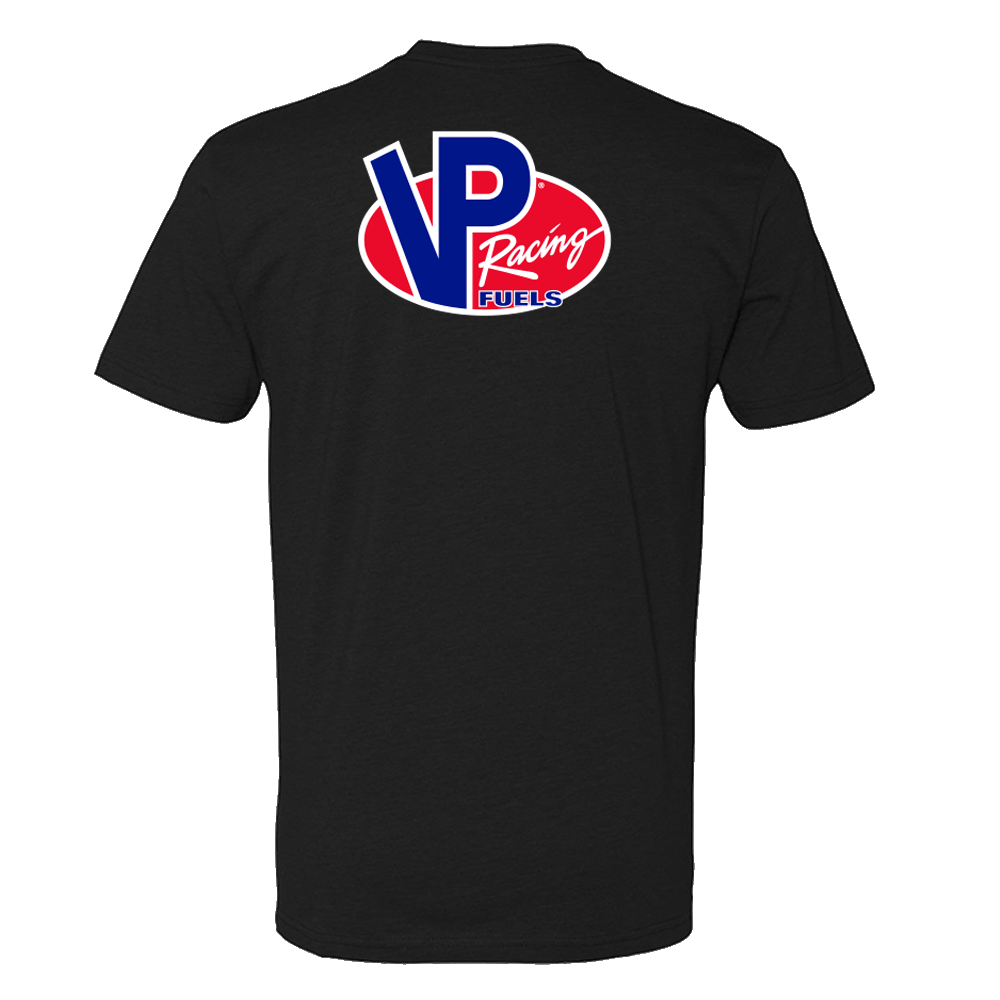 Back of the black VP Racing Fuels logo tee