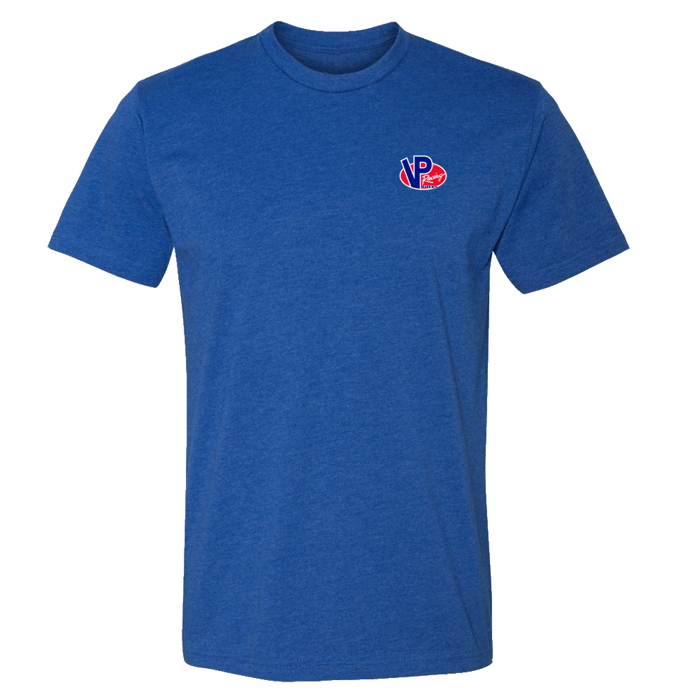 Front of the blue VP Racing Fuels logo tee