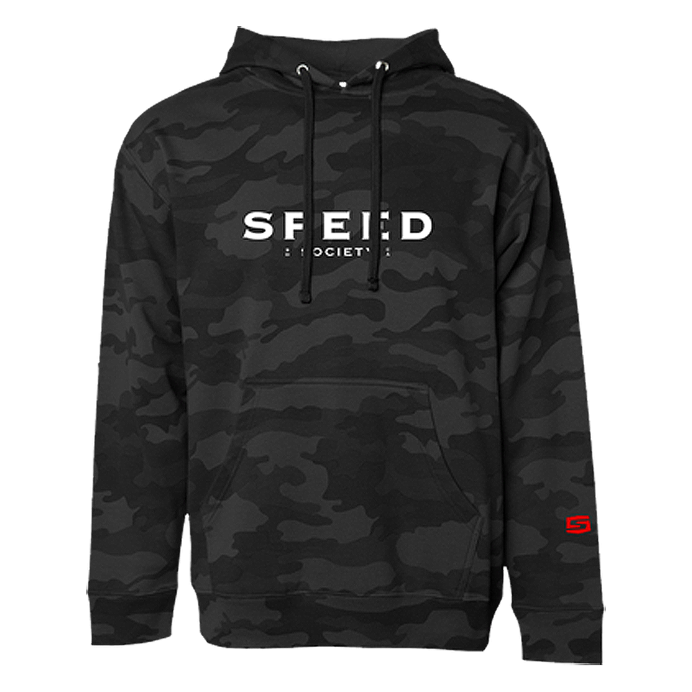 Front of the Speed Society Avenue black camo pullover hoodie