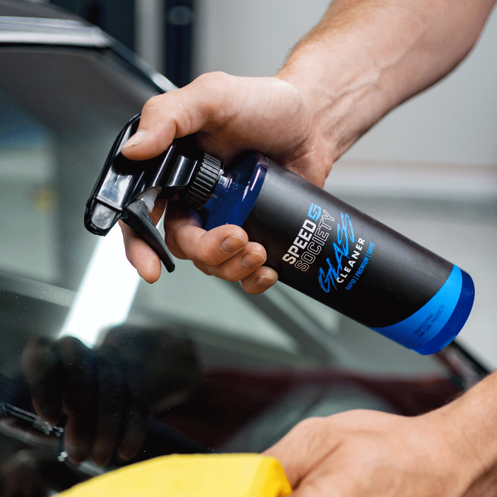 Speed Society Glass Cleaner on car glass