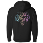 Back of the black Speed Society Marshmellow hoodie with drip logo