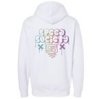 Back of the white Speed Society Marshmellow hoodie with drip logo