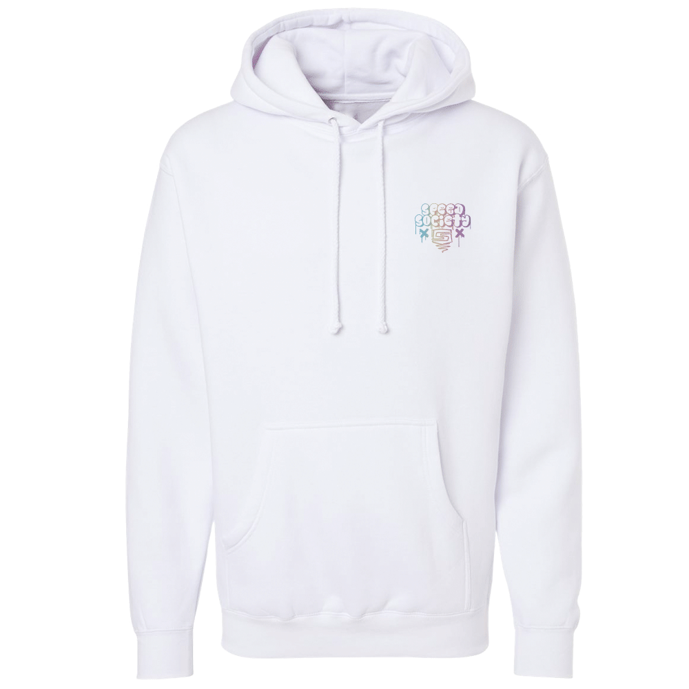 Front of the white Speed Society Marshmellow hoodie