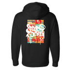 Back of the black Speed Society Paste Up hoodie with wheat-paste graphic