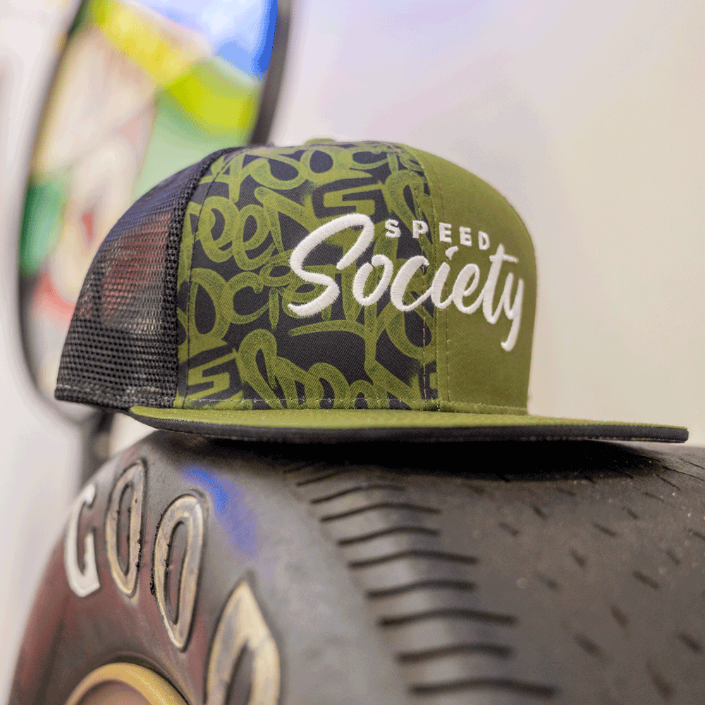 Black and green The Streets mesh-back snapback by Speed Society, alternate angle
