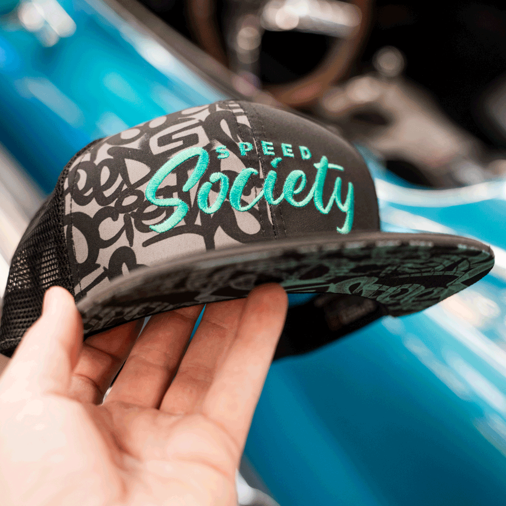 Black and teal The Streets mesh-back snapback by Speed Society, alternate angle