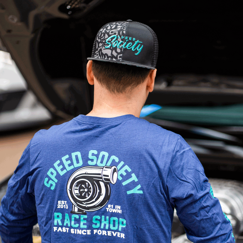 Black and teal The Streets mesh-back snapback by Speed Society, alternate angle
