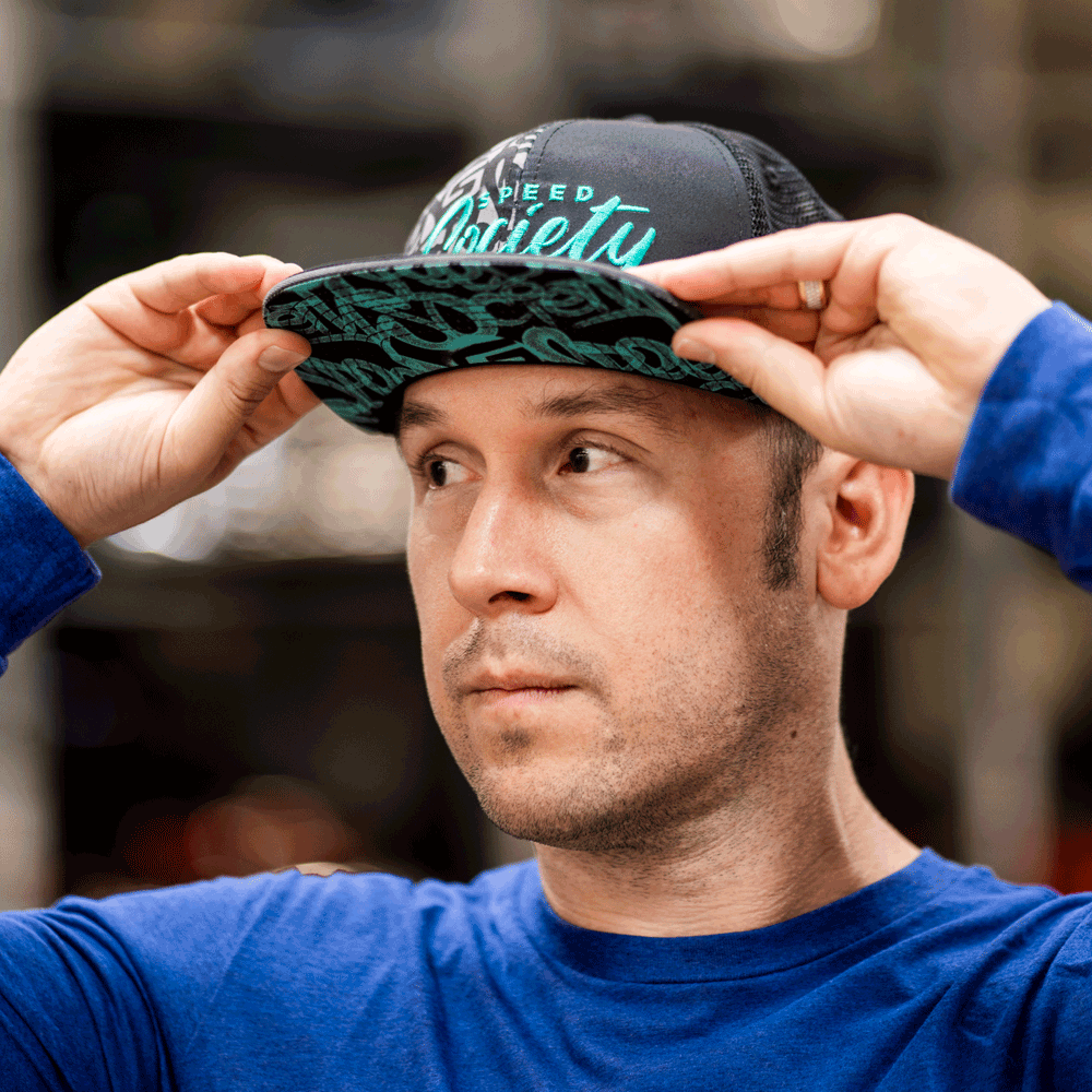 Black and teal The Streets mesh-back snapback by Speed Society, alternate angle